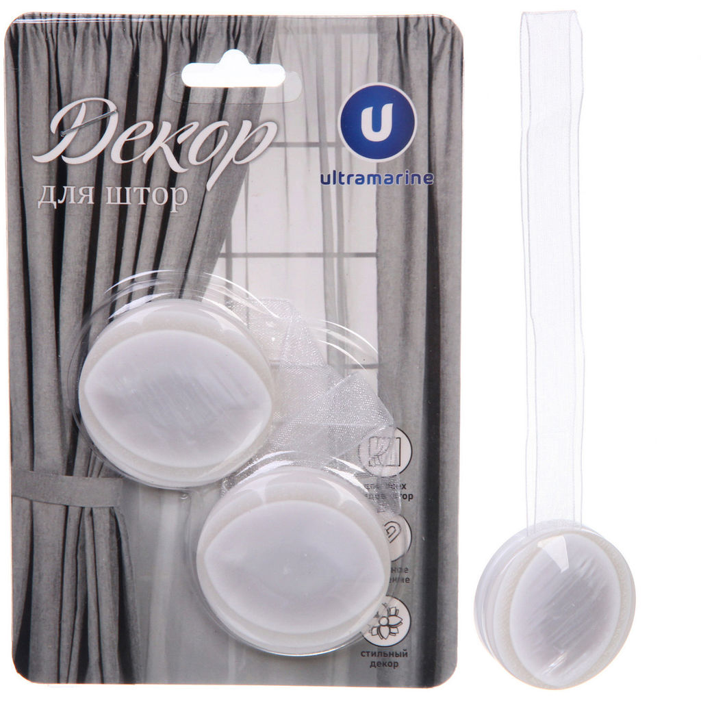 Цена за 4 шт. Подхват для штор на магните "Блеск белый" 4см 0818