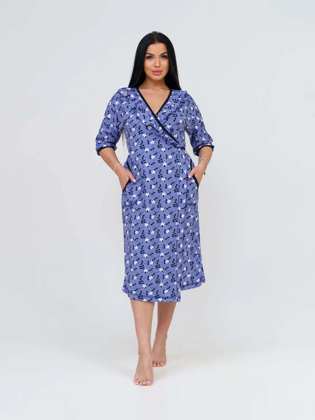 Халат женский, цвет голубой белый синий