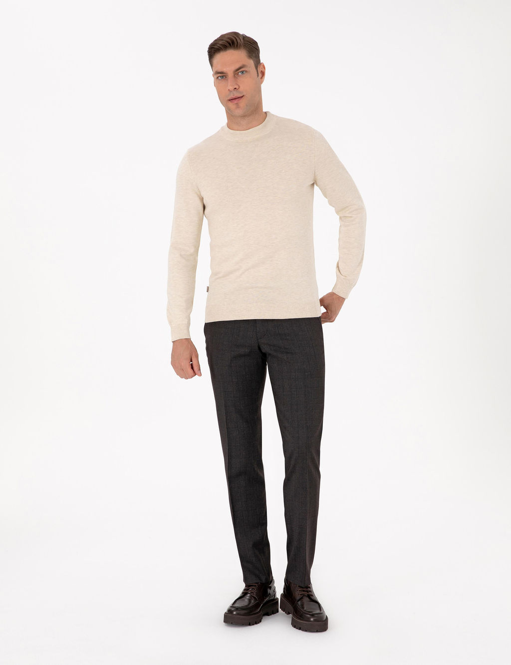 Krem Melanj Slim Fit _eyrek Yaka Basic Triko Kazak - Pierre cardin фото 4