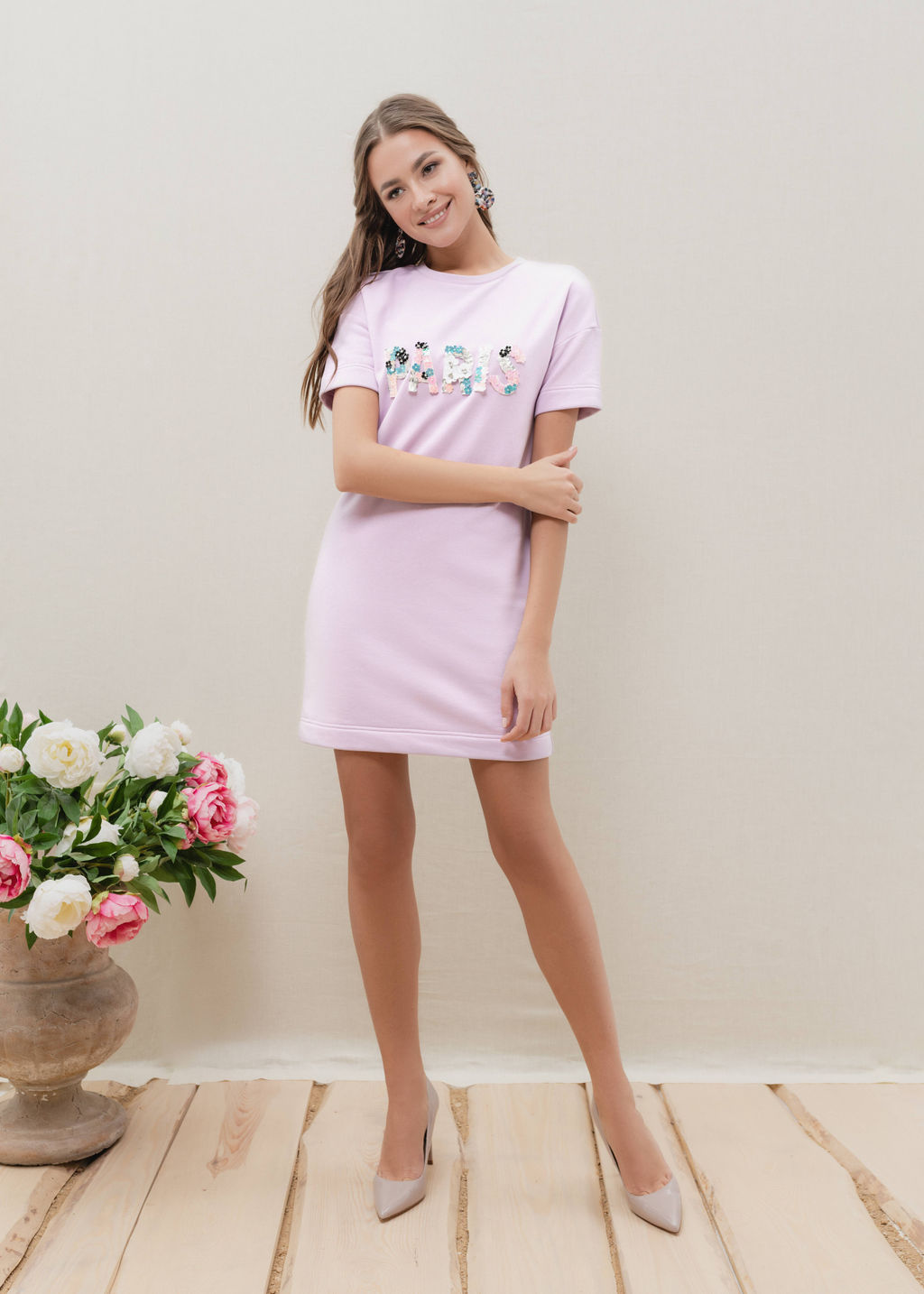 CONTE Ультракомфортное платье А-силуэта с аппликацией LPL 898 pastel lilac