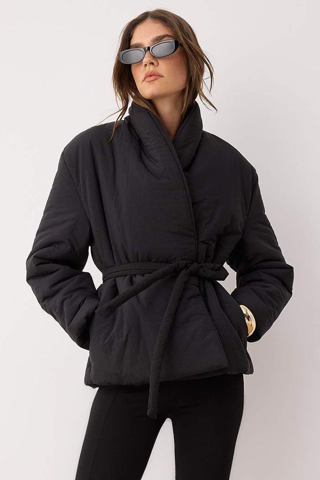 Siyah Oversize Kal?p Baglama Detayl? Sisme Mont TWOAW26MO00112