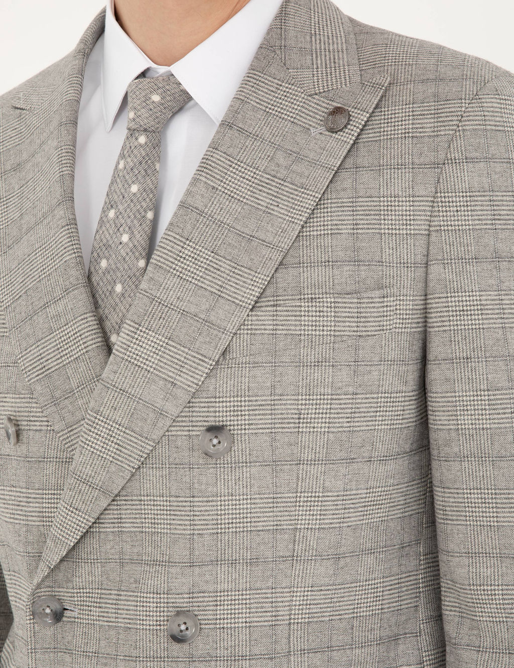 Gri Extra Slim Fit Ekose Kruvaze Tak_m Elbise