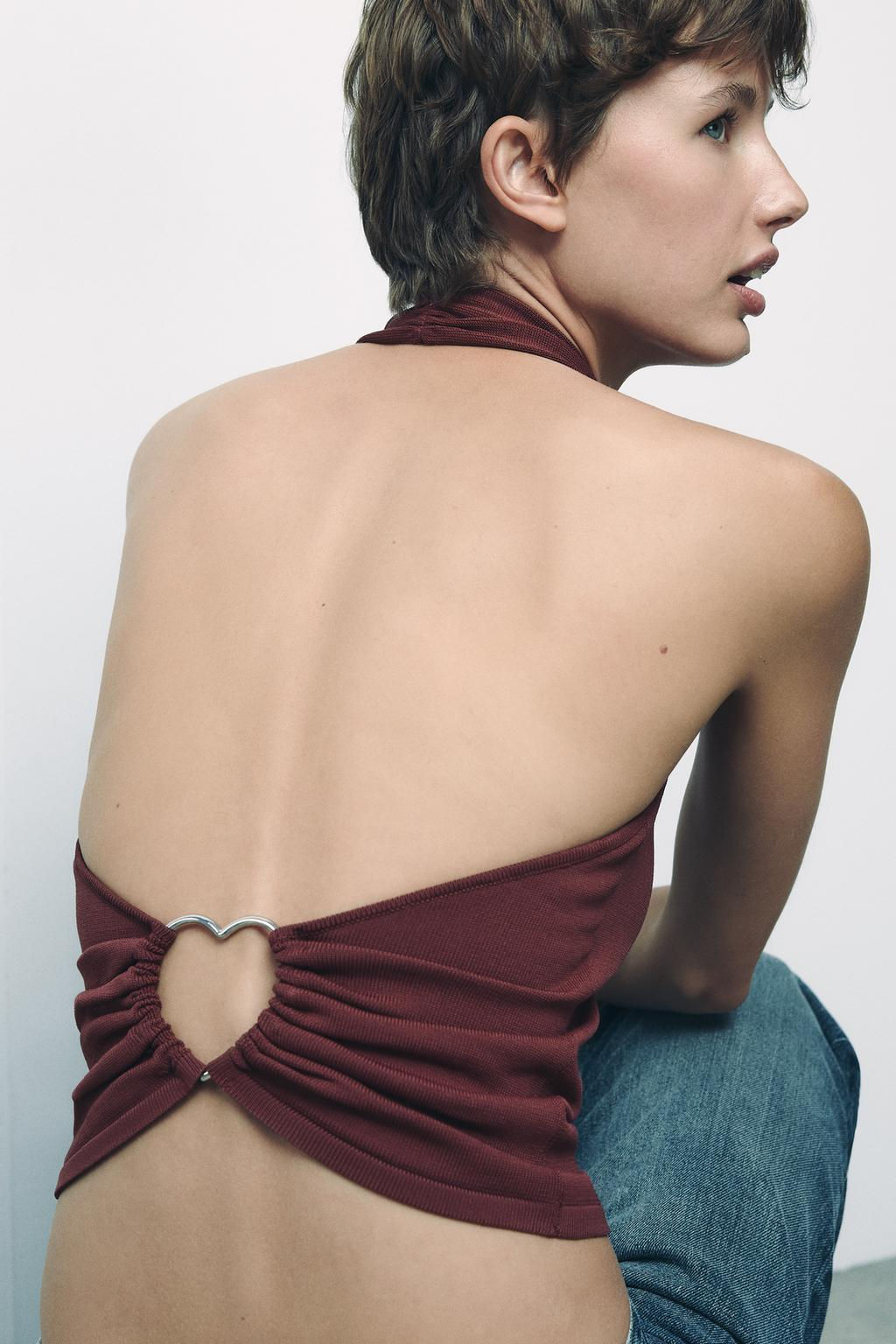 KNIT OPEN BACK TOP WITH HEART APPLIQUE - Zara фото 5