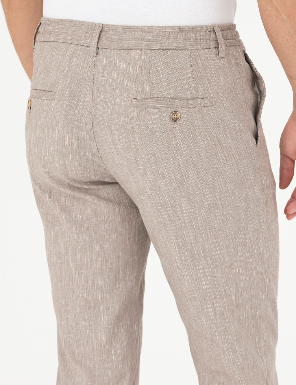 A__k Kahverengi Ex. Slim Fit Keten Kar___ml_ Kuma_ Pantolon