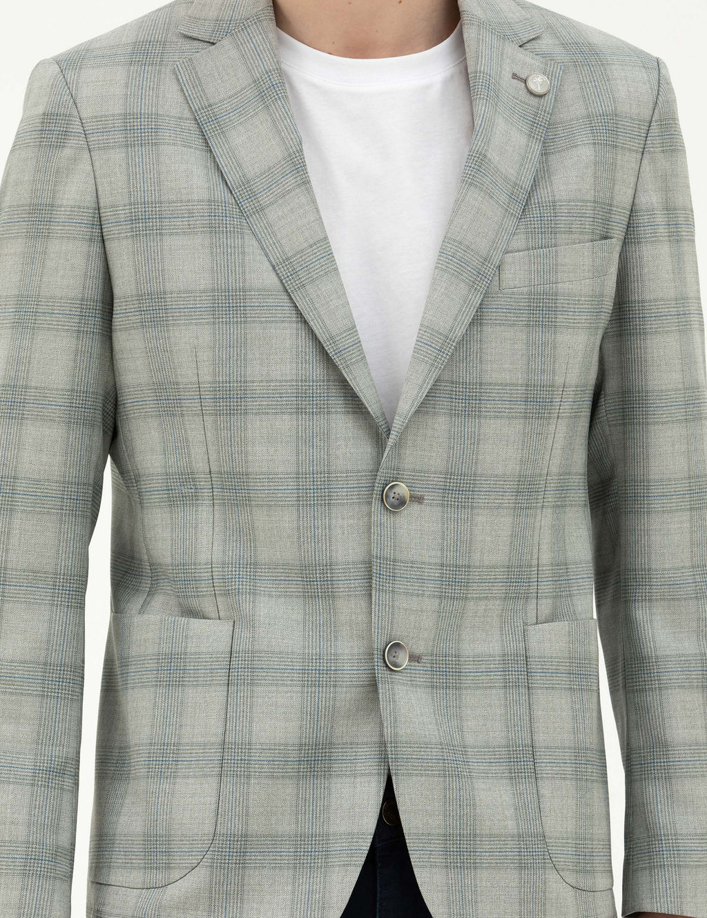 A__k Ye_il Slim Fit %100 Y_n Ekose Ceket