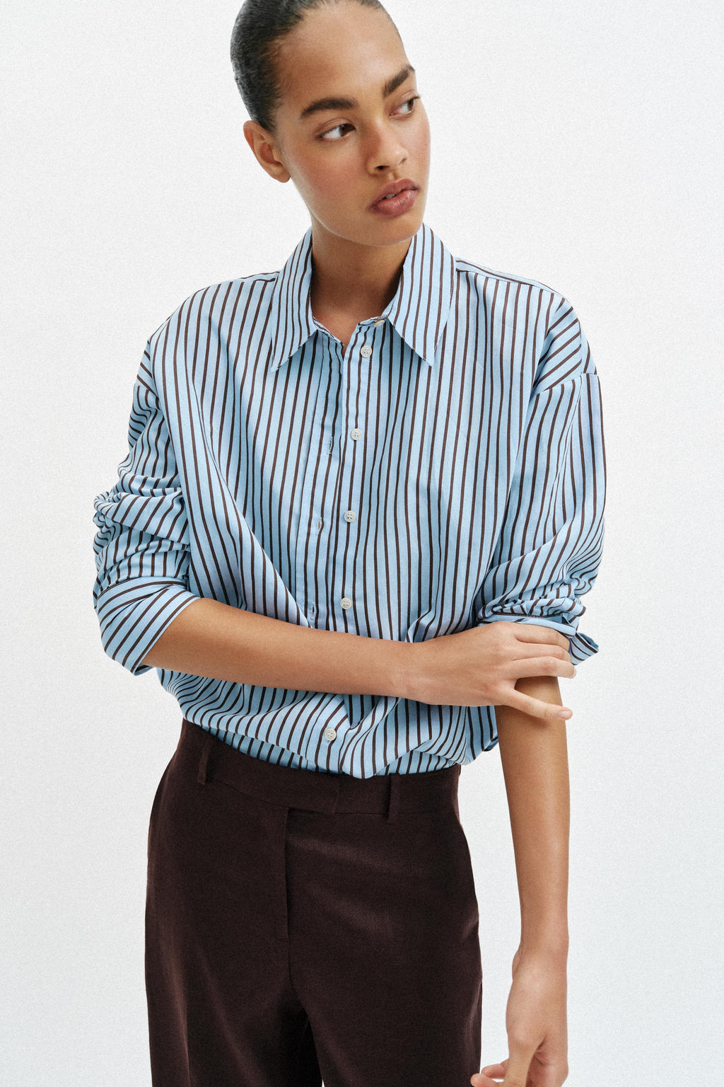 CAMISA RAYAS POPEL?N OVERSIZE / Azul / Blanco - Zara фото 6