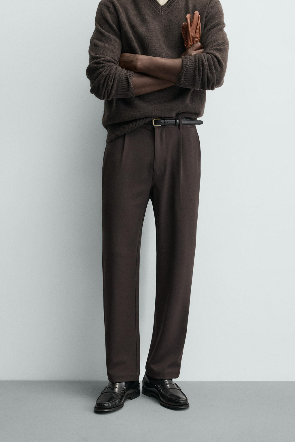 PLEATED TEXTURED TROUSERS
