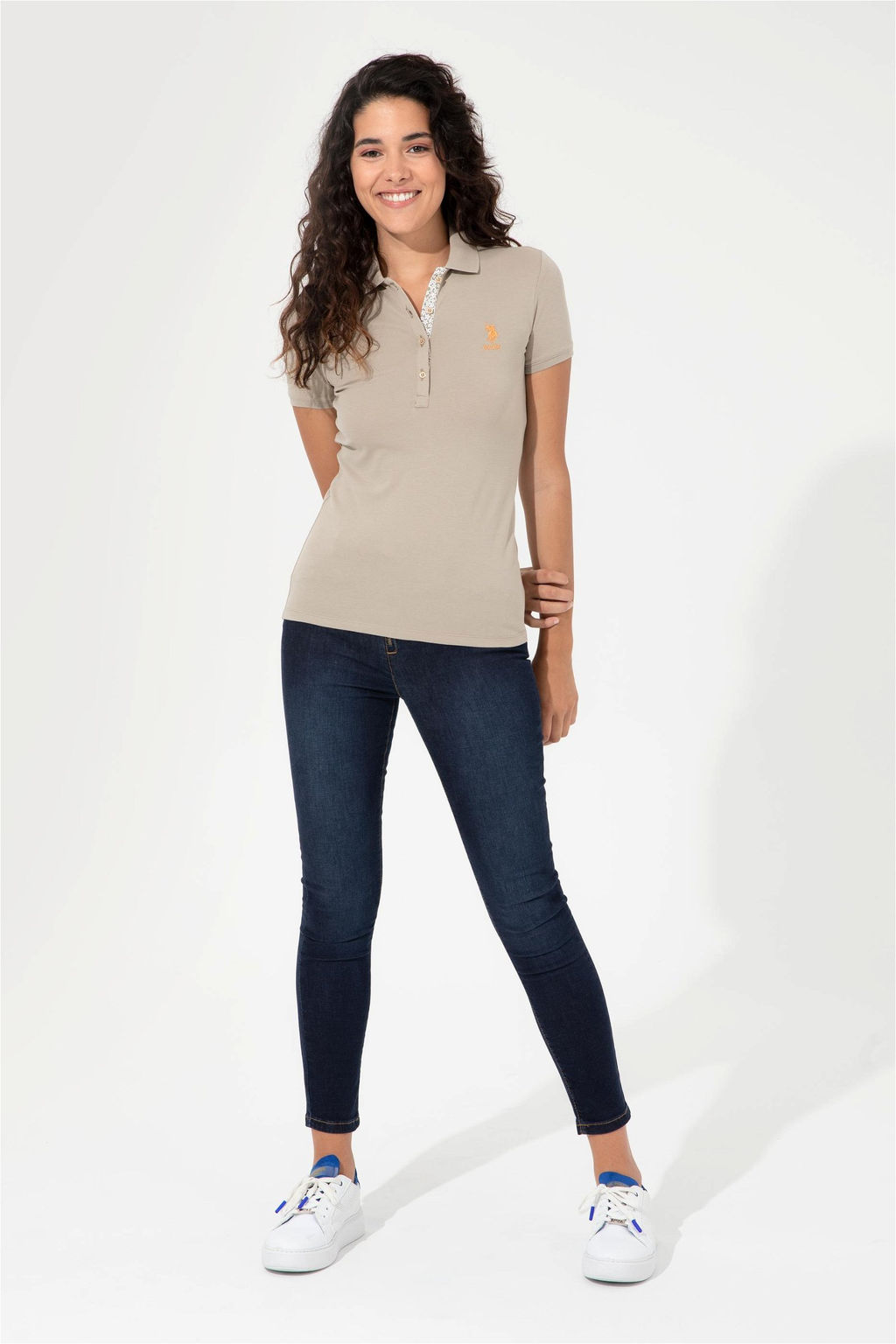 Женская футболка цвета хаки с воротником поло Basic - U.s. polo assn фото 7