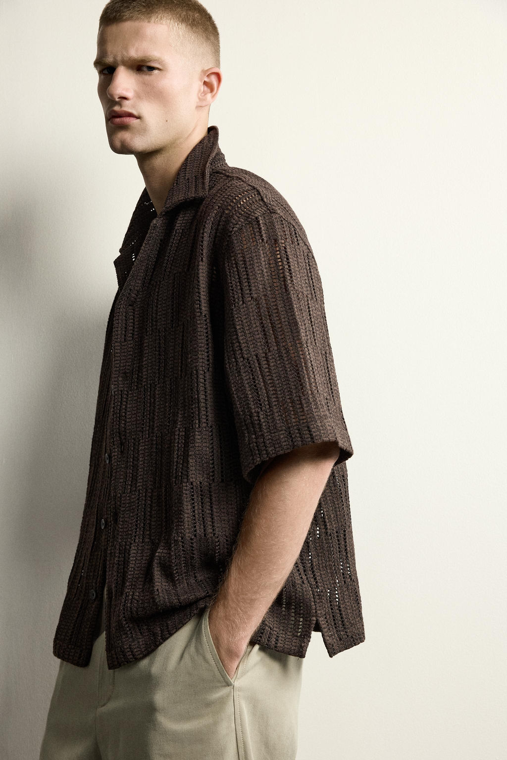 CAMISA RELAXED FIT ESTRUCTURA CALADA / Marr?n - Zara фото 6