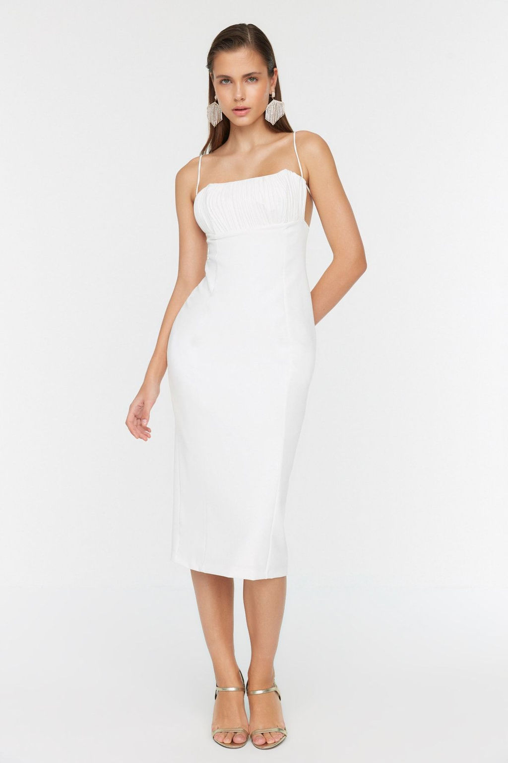 Trendyolmilla Bridal Ekru Yaka Detayl? Dokuma Abiye Gece Elbise TPRSS22EL3197  фото 11