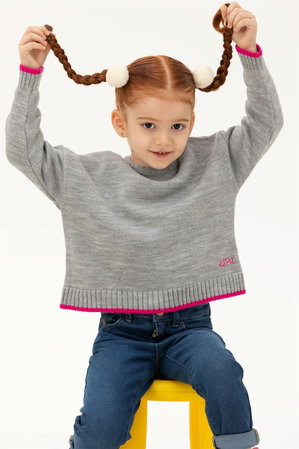 Серый меланжевый свитер для девочки - U.s. polo assn фото 2