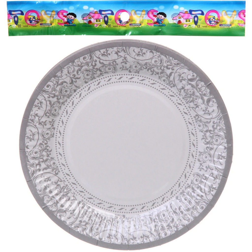 Цена за 6 шт. Тарелка бумажная 18 см в наборе 10 шт "Орнамент", серебро