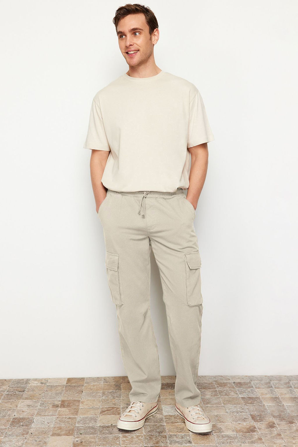TRENDYOL MAN Ac?k Haki Unisex Regular Fit Lastikli Beli Baglamal? Kargo Cepli Pantolon TMNSS24PL00003 - Trendyolmilla фото 5