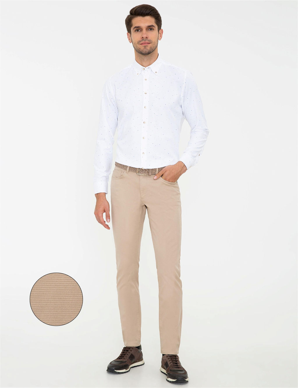 Bej Slim Fit Kanvas Pantolon