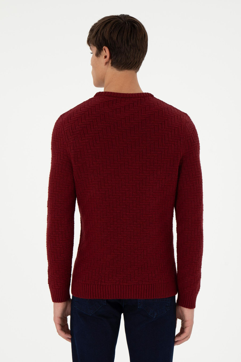 Erkek Slim Fit Bisiklet Yaka Bordo Kazak - U.s. polo assn фото 5