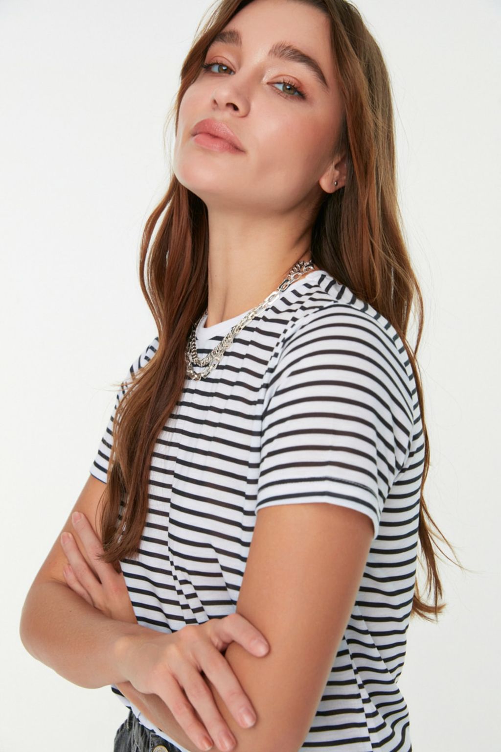 TRENDYOLMILLA K?rm?z? Cizgili Basic Orme T-Shirt TWOSS21TS0904  фото 16