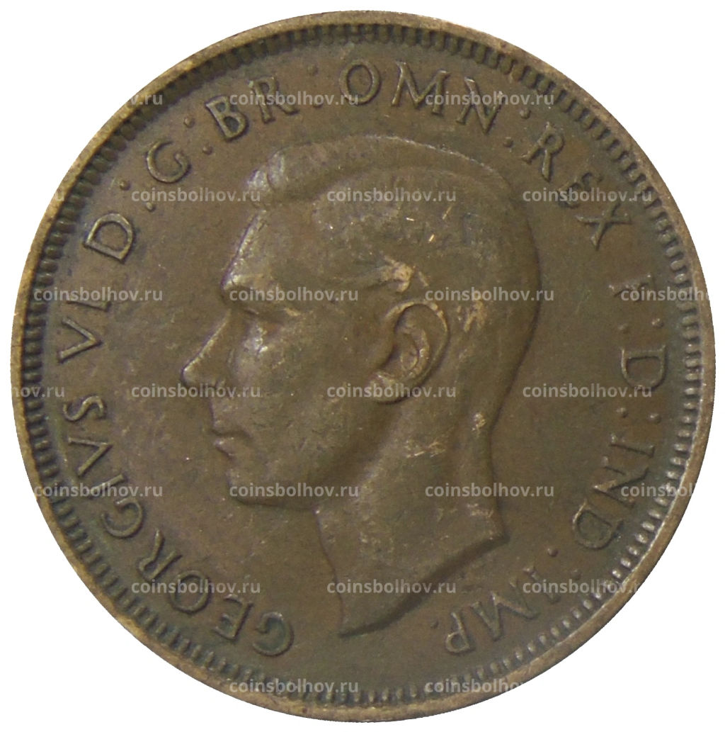 Монета 1/2 пенни 1938 года Австралия