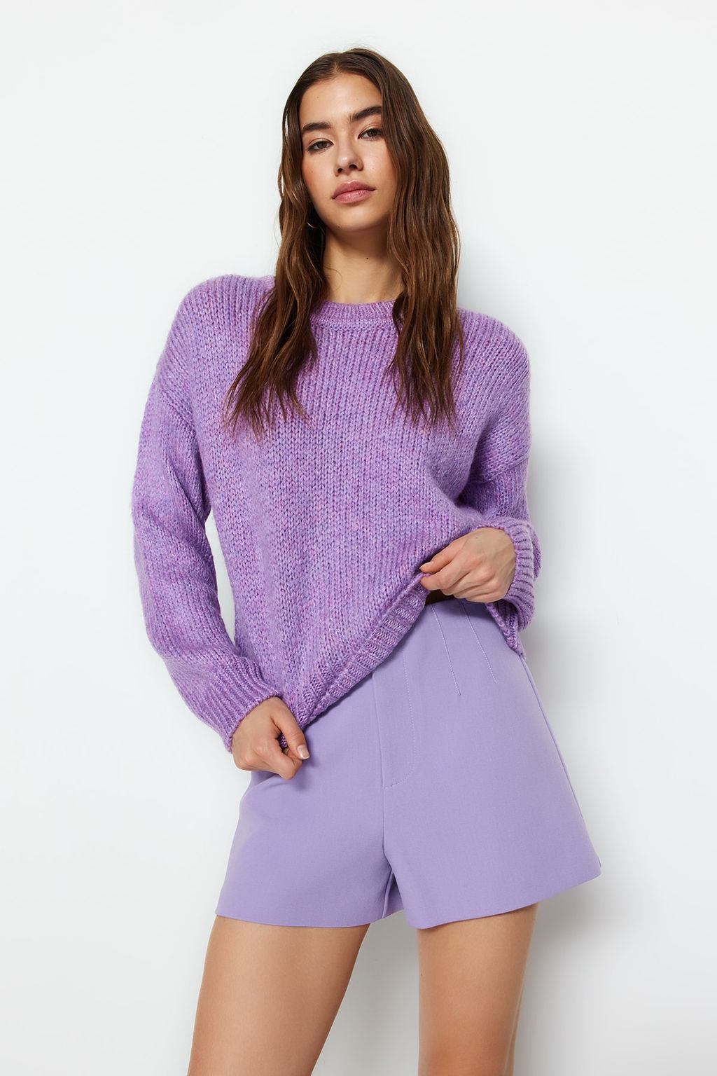 Ekru Genis Kal?p Yumusak Dokulu Basic Triko Kazak TWOAW23KZ00185 - Trendyolmilla фото 18