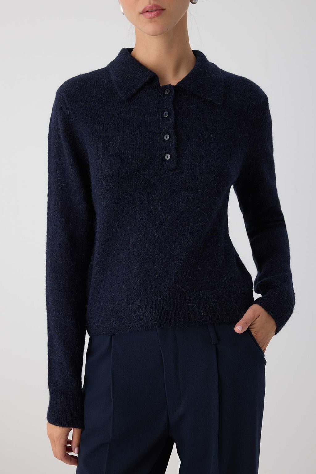 Wardrobe Essentials Lacivert Alpaka Yunu Kar?s?ml? Premium/Ozel Iplik Triko Kazak | TWOAW26KZ00002