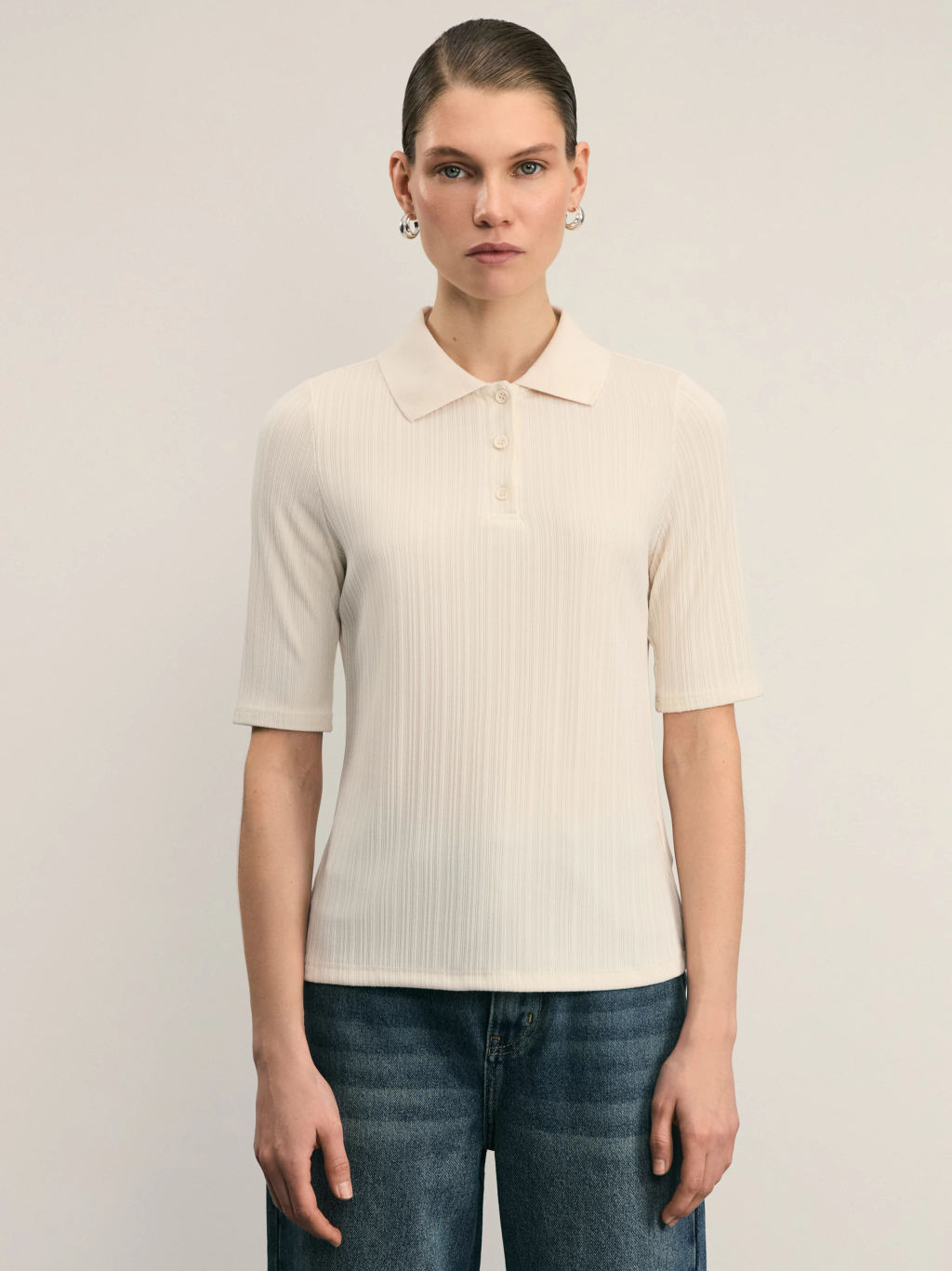 Футболка поло в рубчик / Zarina  фото 3