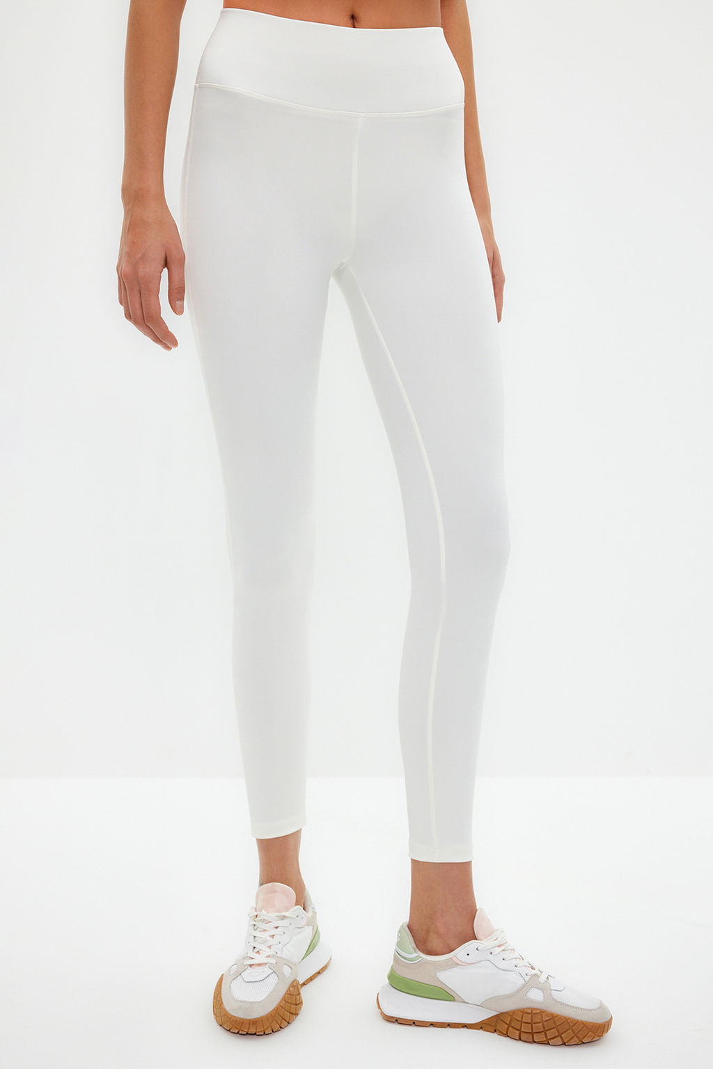 Kaymak Beyaz? Genis Bel Lastikli Ekstra Toparlay?c? Tam Boy Orme Spor Tayt TWOAW21TA0029