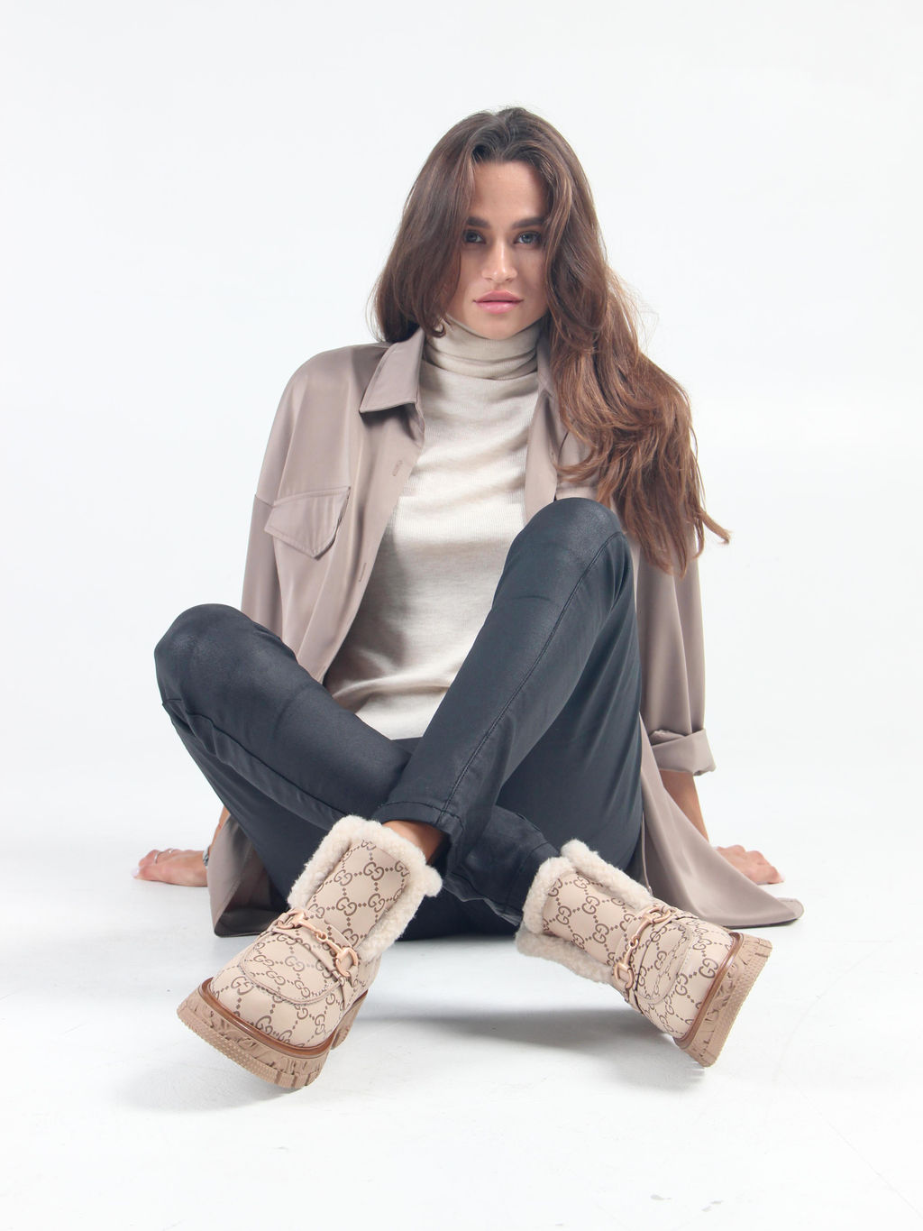 Ботинки 307.PODYUM141 br.Бежевый гучи коричневый/мех