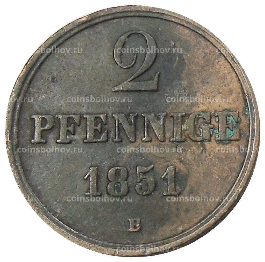 2 пфеннига 1851 года B Германские государства  Ганновер