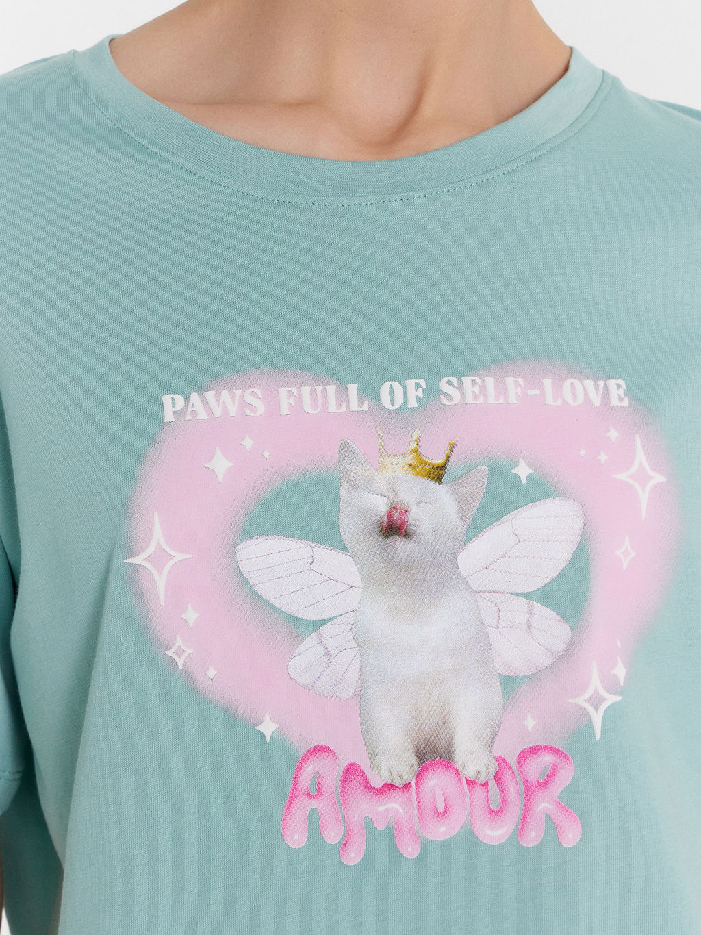 Пижама женская с принтом и надписью AMOUR пыльная бирюза +печать 592536 - Mark formelle фото 6