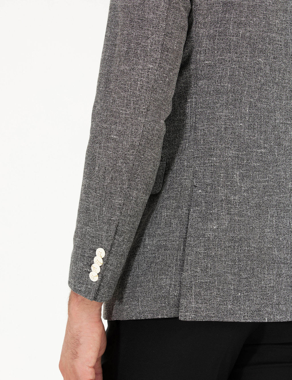 Siyah Slim Fit Keten Kar___ml_ Ceket