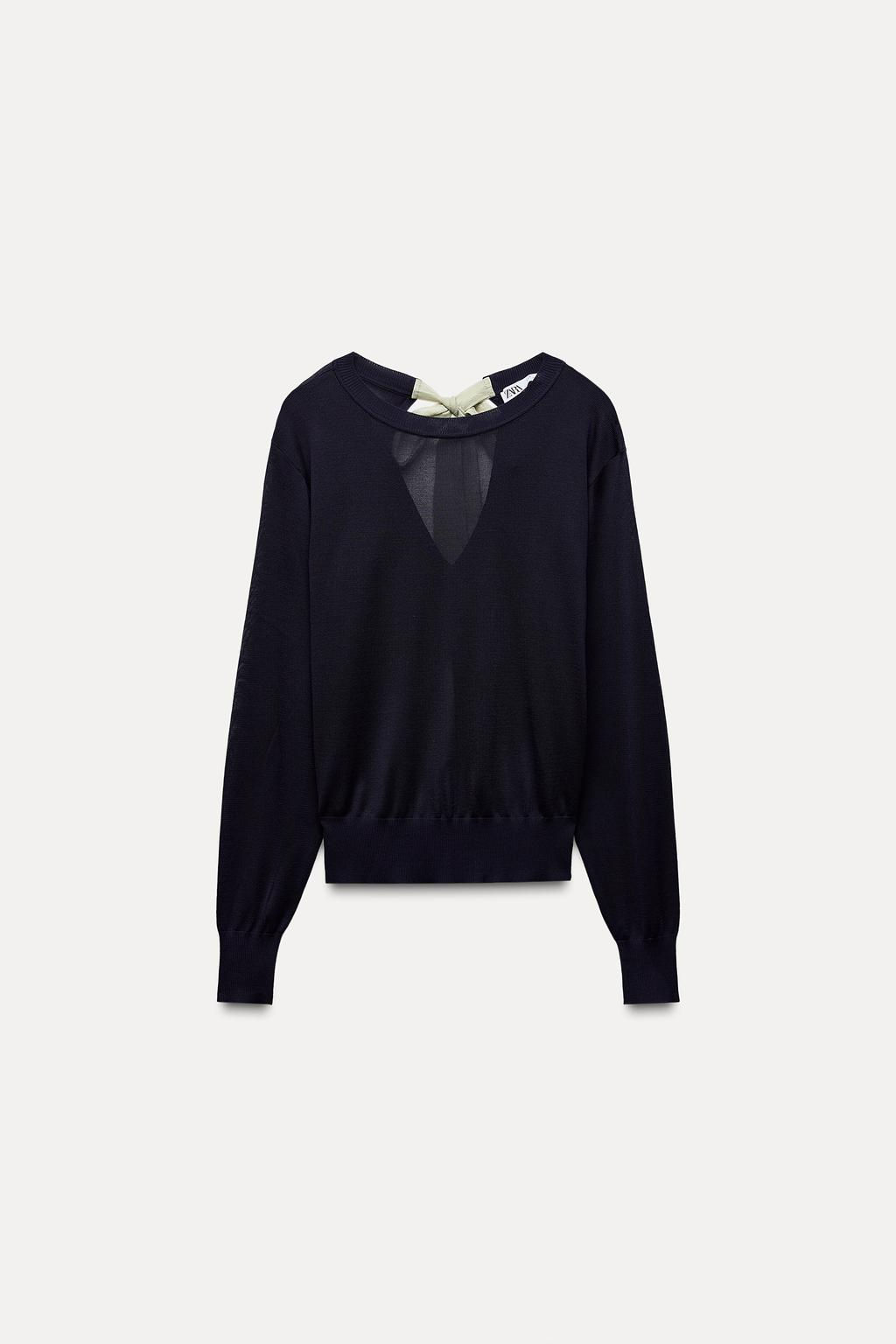 FINE KNIT SWEATER WITH CONTRAST BOW - Zara фото 5