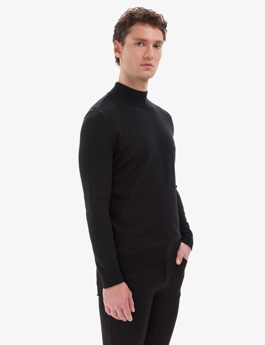 Siyah Slim Fit Yar_m Bal_k__ Yaka Basic Triko Kazak