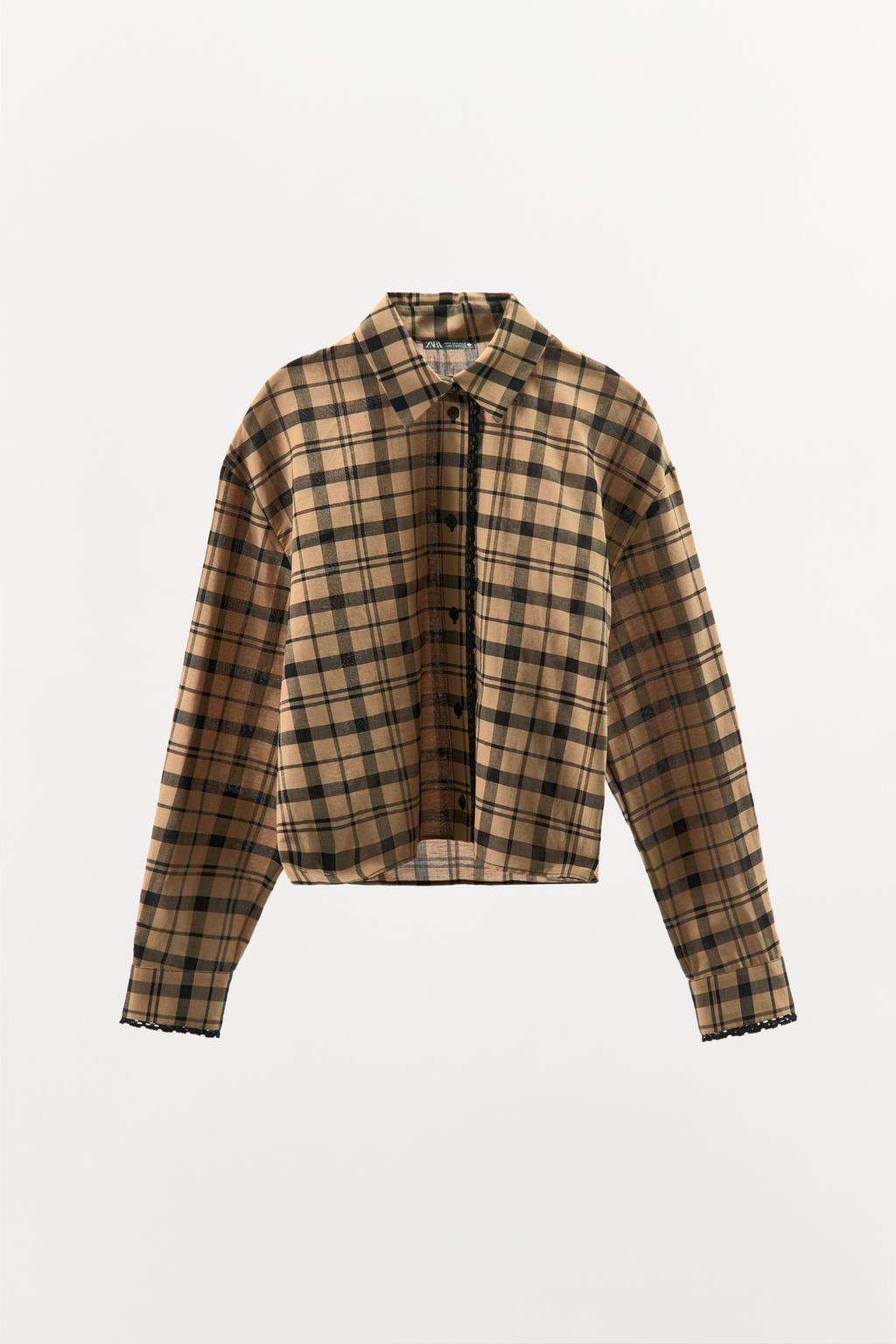 CHECKED CROPPED PYJAMA SHIRT - Zara фото 5
