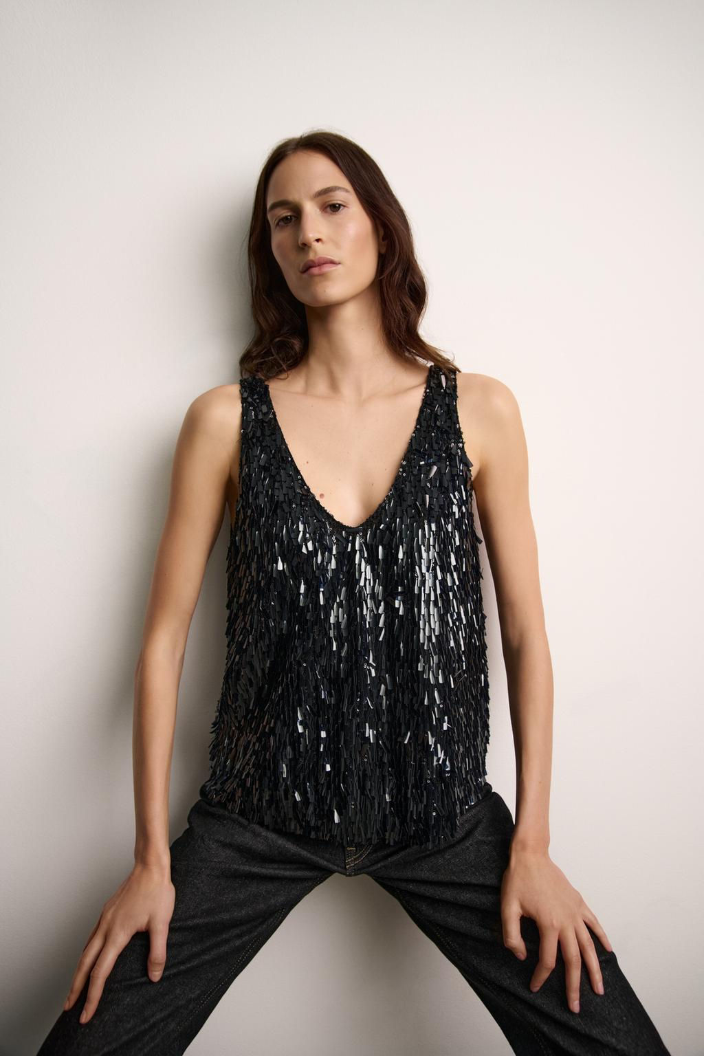 ZW COLLECTION SEQUIN STRAP TOP - Zara фото 2