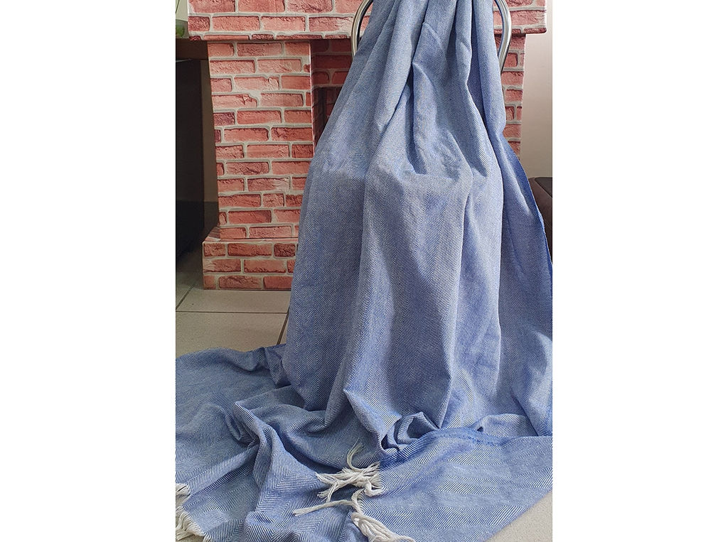 Плед хлопковый 150*200 жаккард "Ёлочка" цв. синий