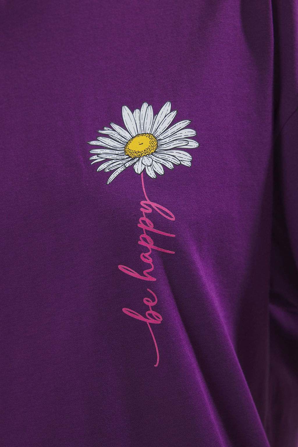 TRENDYOLMILLA Mor %100 Pamuk Oversize/Genis Kal?p Bask?l? Orme T-Shirt TWOSS25TS00147  фото 3