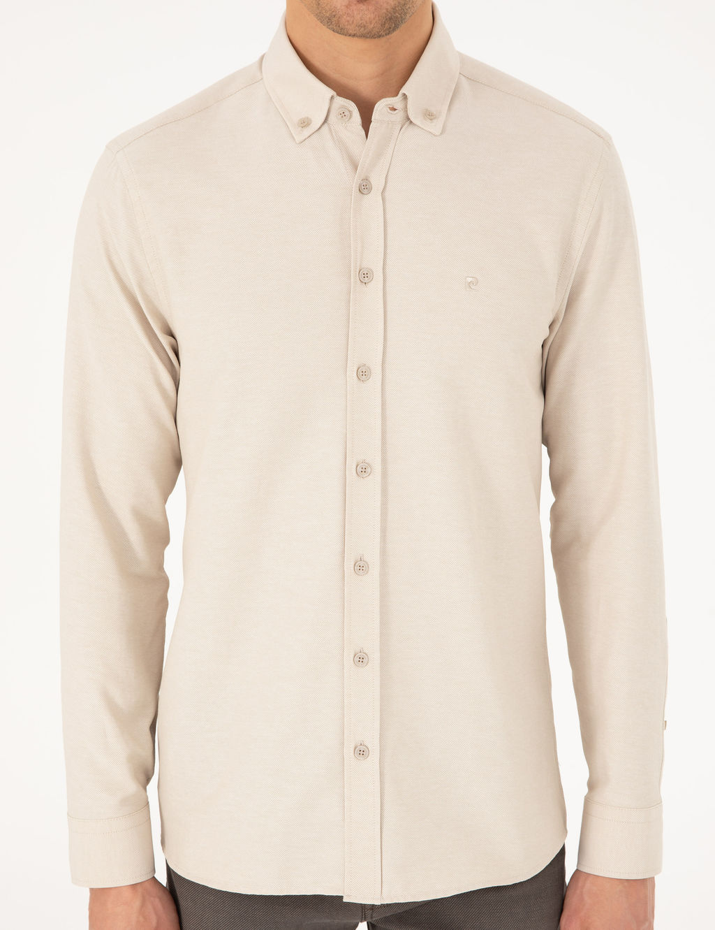 Bej Slim Fit Uzun Kollu G_mlek