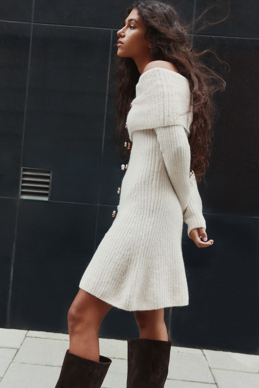Vestido off-the-shoulder en punto de canal? - H&m фото 9
