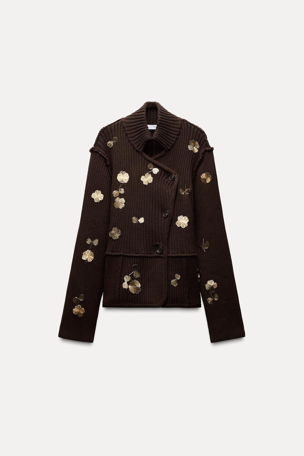 KNIT CARDIGAN WITH GOLD FLOWERS - Zara фото 5