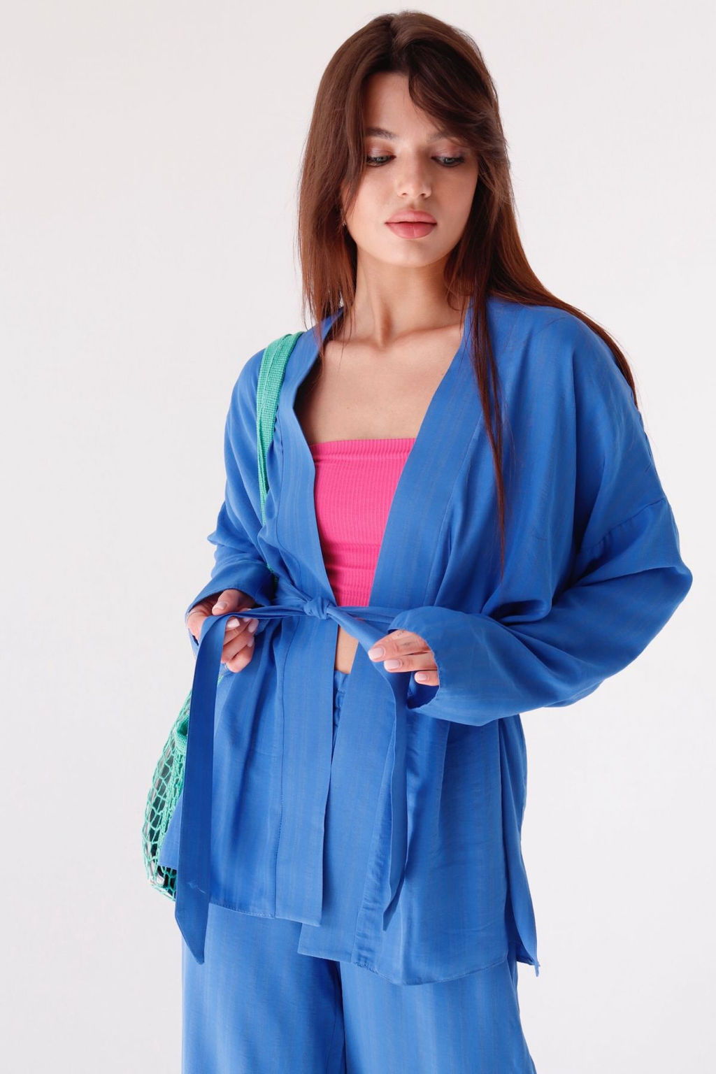 9513 Костюм из кимоно и брюк-палаццо в цвете электрик - Martichelli фото 12