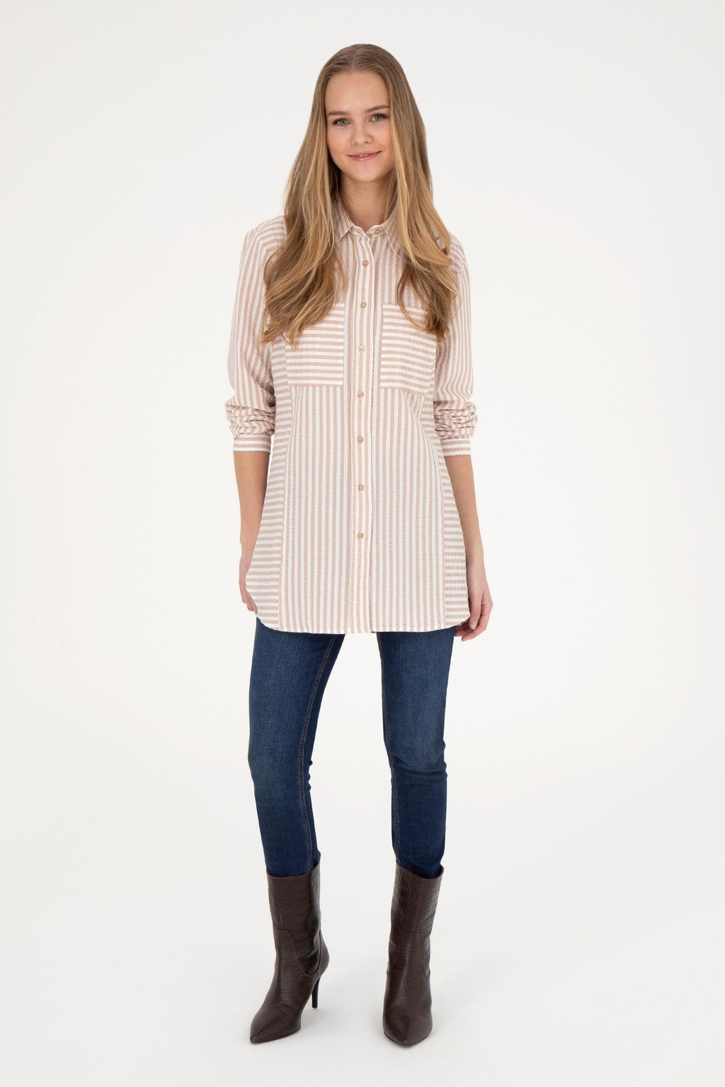 Женская рубашка песочного цвета с длинным рукавом - U.s. polo assn фото 11