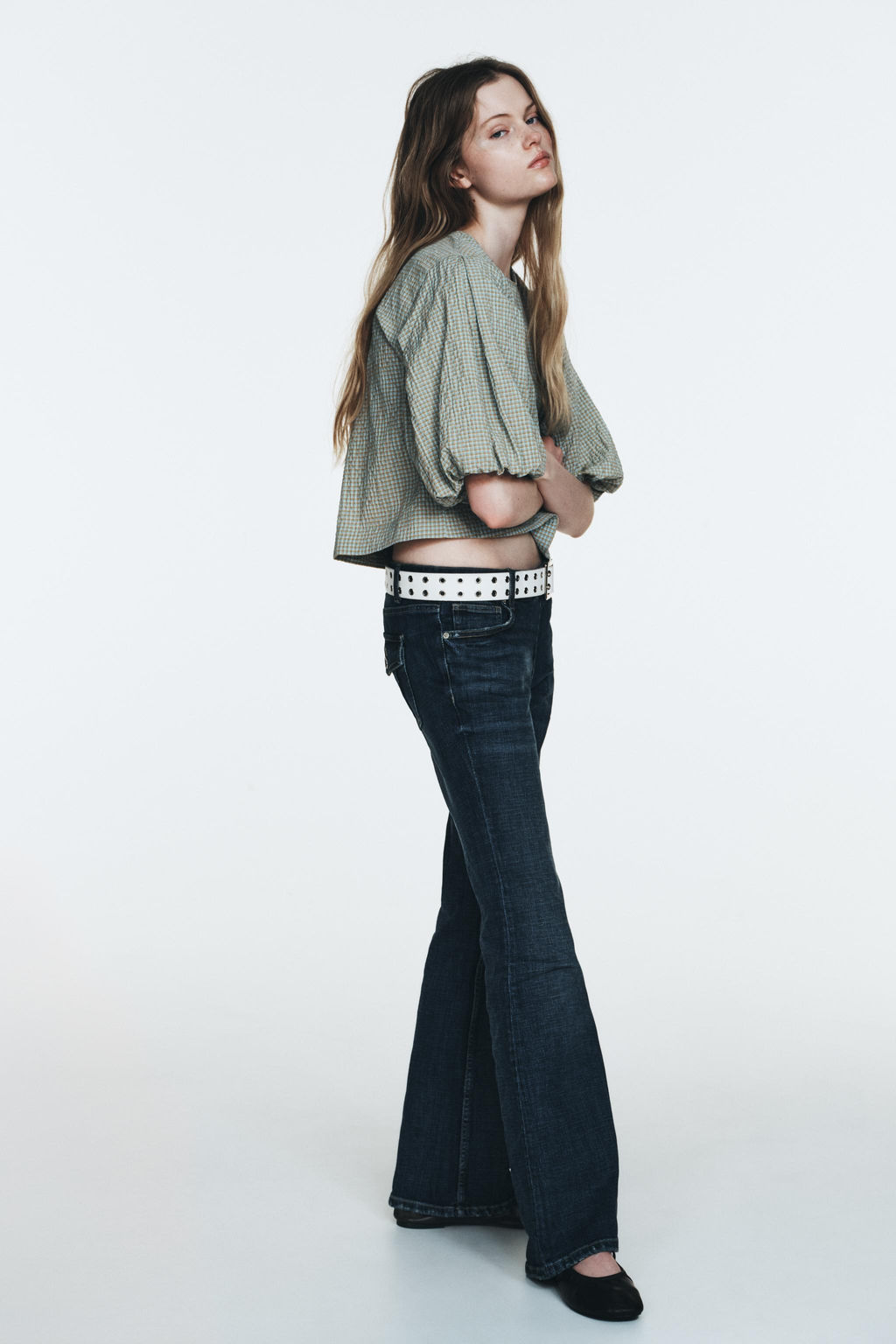 CHECK BALLOON SLEEVE TOP - Zara фото 4