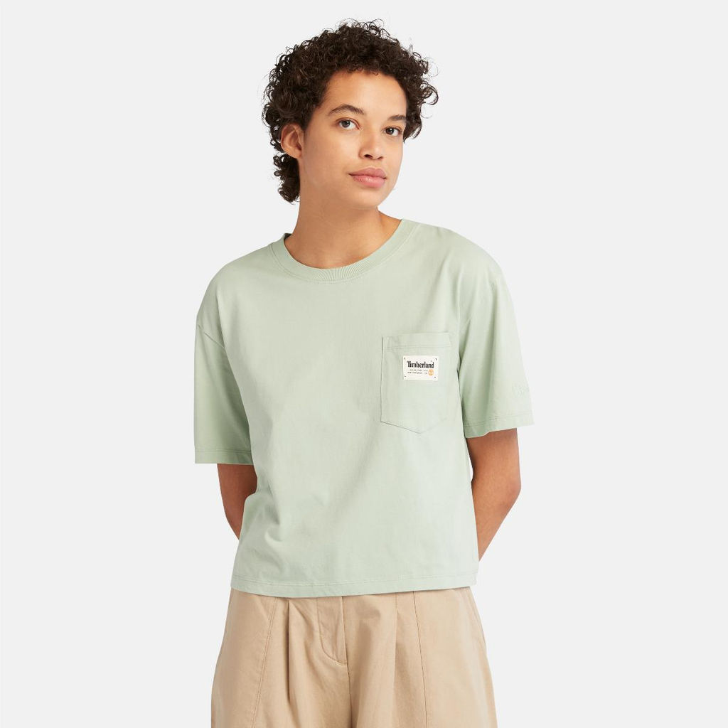 Футболка Timberland T-Shirt ROC Pocket Cropped Relaxed зеленая  фото 2