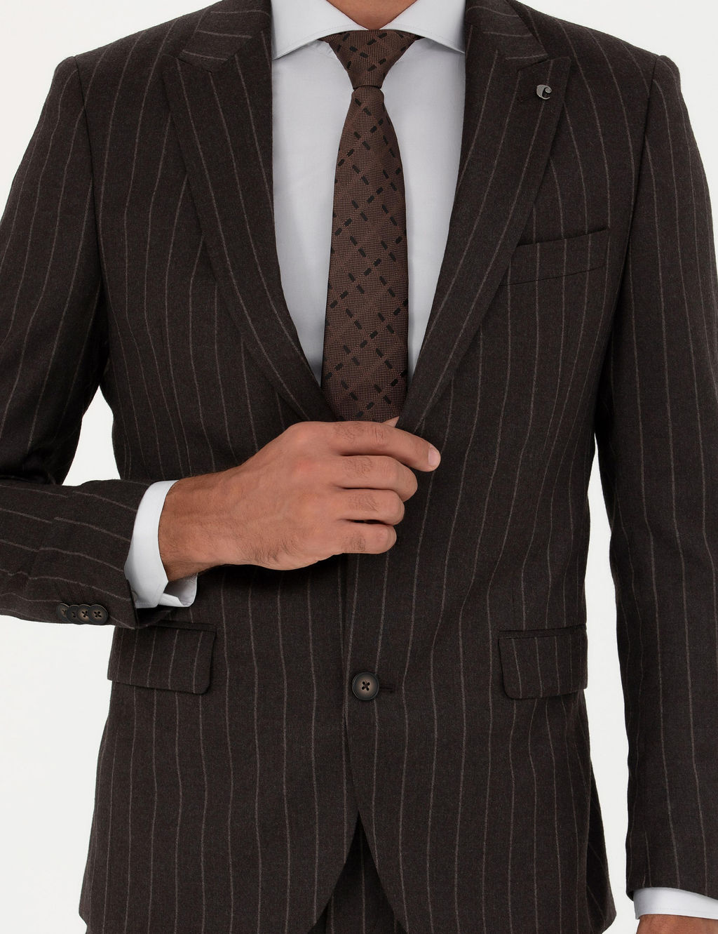 Коричневый зауженный костюм - Cacharel фото 6