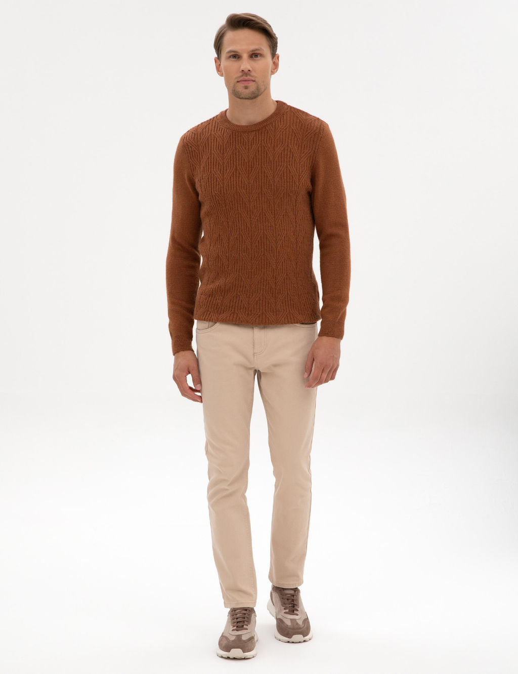 Kahverengi Regular Fit Bisiklet Yaka Triko Kazak - Pierre cardin фото 4