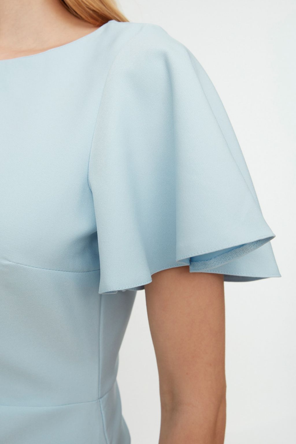 Mavi Fitted/Vucuda Oturan Volanl? Astarl? Midi Dokuma Elbise TWOSS20EL1342