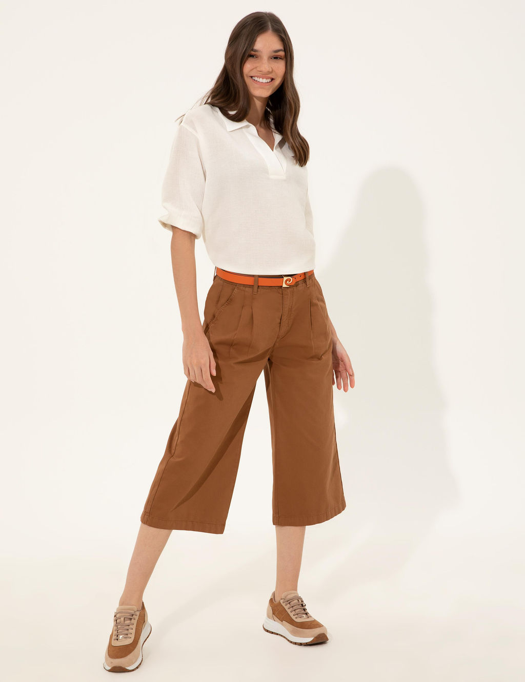 Брюки Pierre Cardin Flare Cropped табачные из канваса