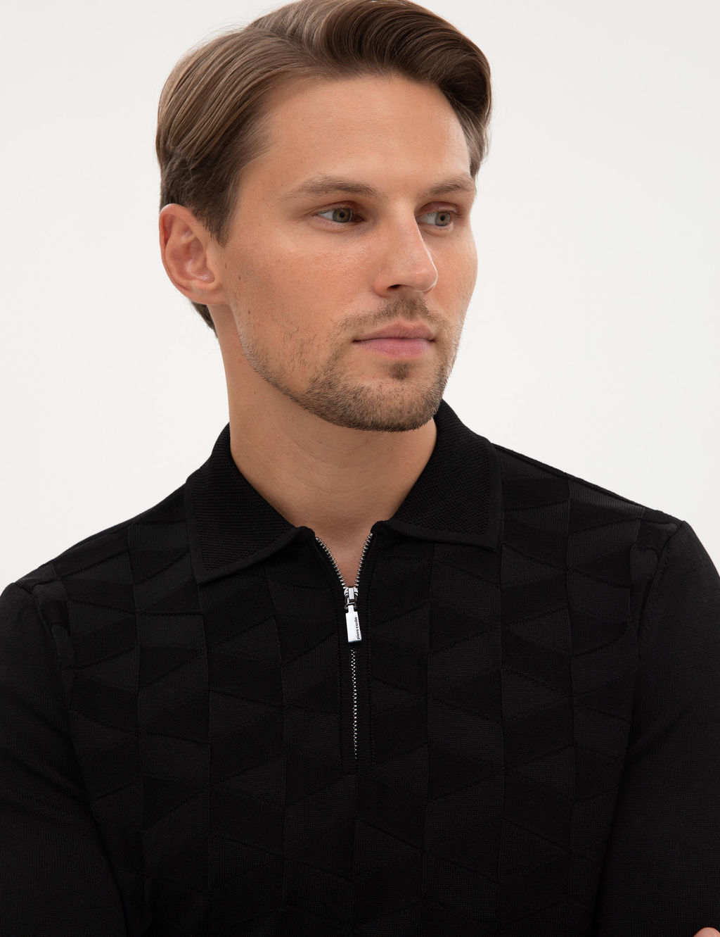 Siyah Slim Fit Polo Yaka Fermuarl_ Triko Kazak - Pierre cardin фото 2