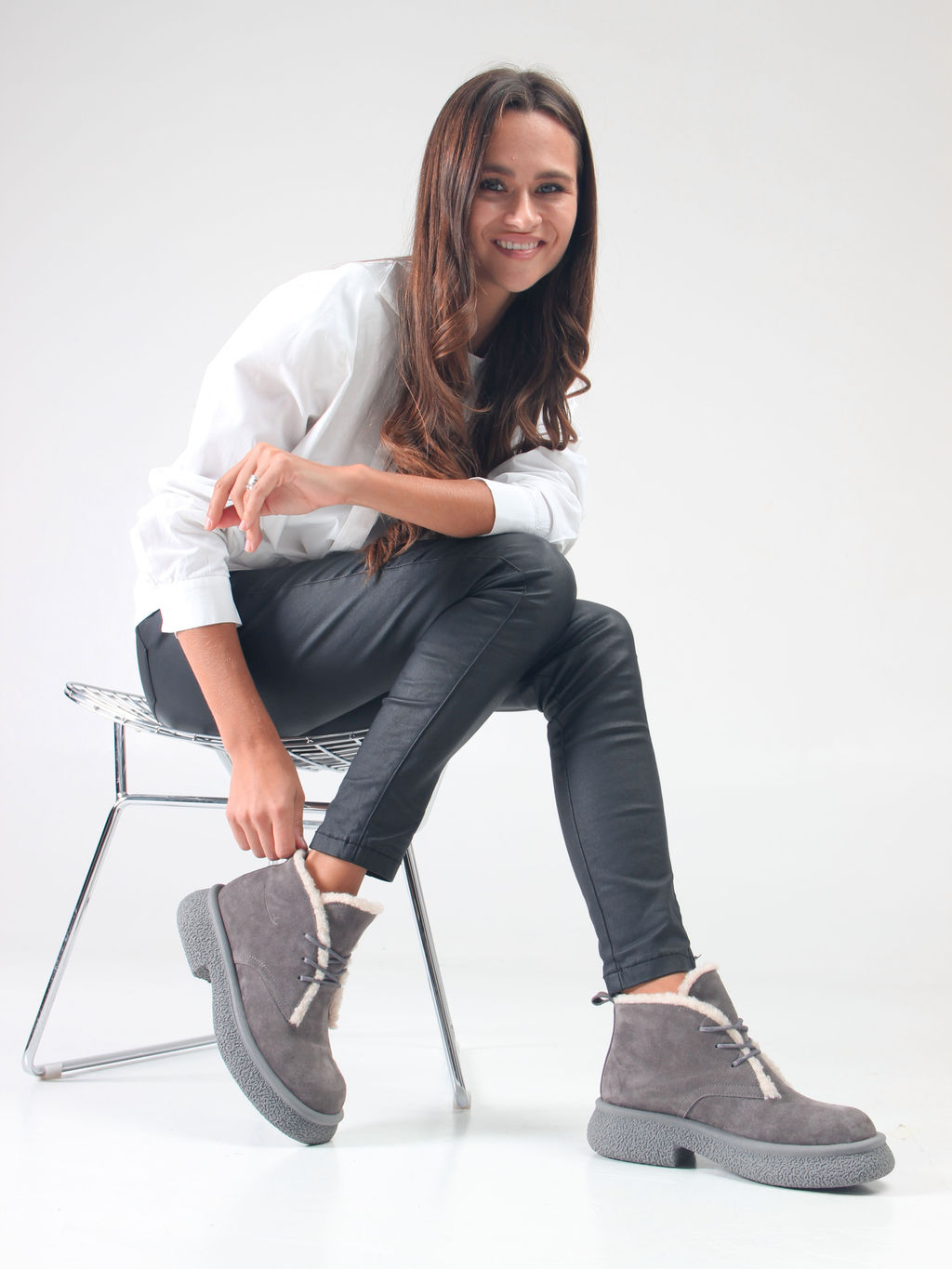 Ботинки EDART 308.агата gr. серый замок замша/шерсть