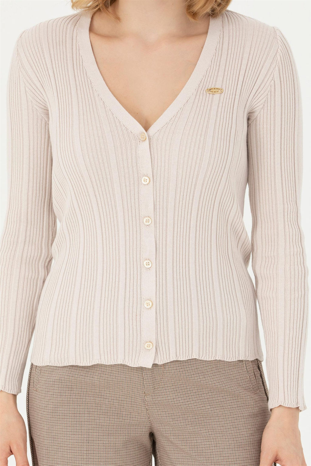 Женский кремовый базовый трикотажный кардиган - U.s. polo assn фото 13