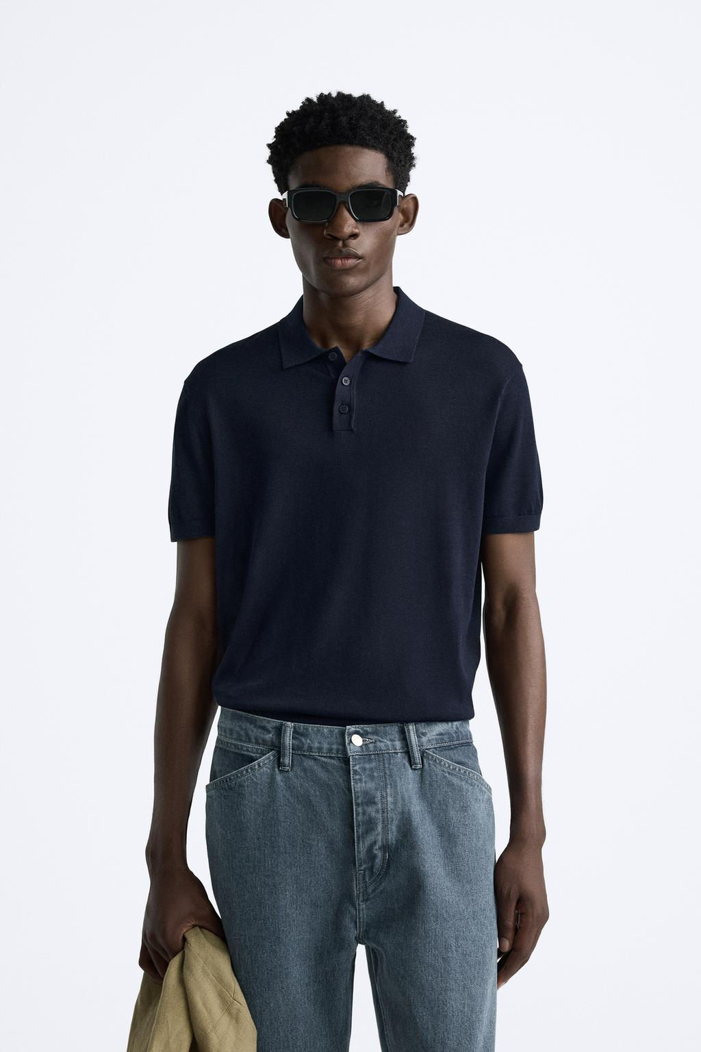COTTON AND SILK KNIT POLO SHIRT - Zara фото 19